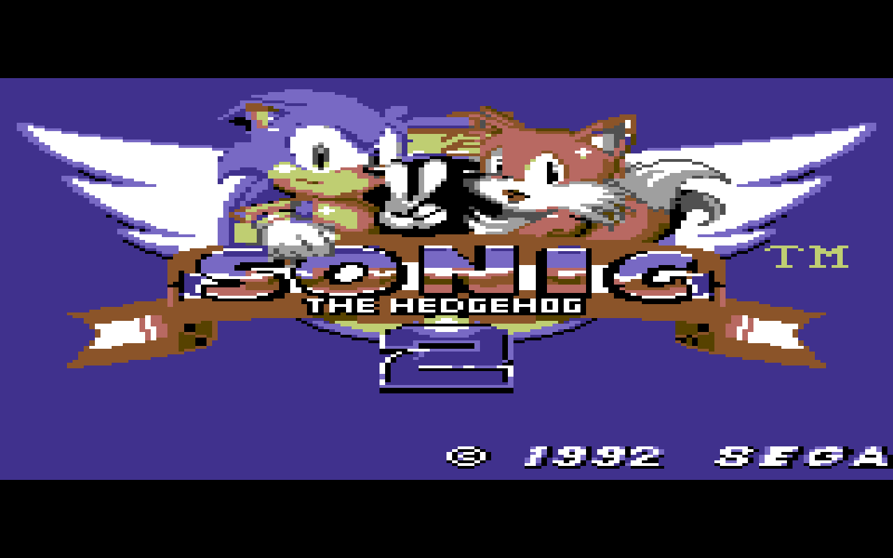 Sonic the Hedgehog 2 Game Gear title screen through GGVM C64 F1 rendering
