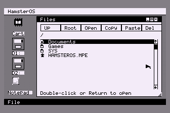 HamsterOS desktop captured in an Atari XL/XE emulator