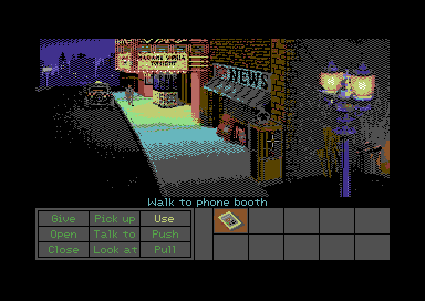 A New York street in Indiana Jones and the Fate of Atlantis, displayed by MPE on the C64