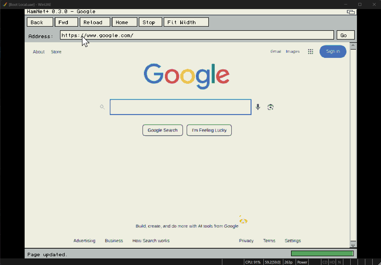 Development preview of HamNet displaying Google on AmigaOS