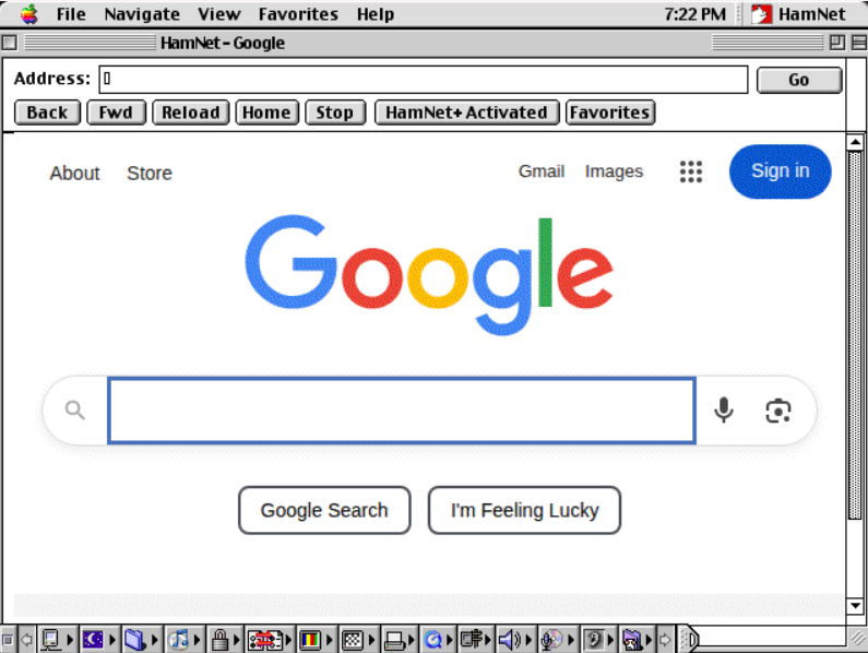 HamNet displaying Google in indexed color on Mac OS 9.2.2