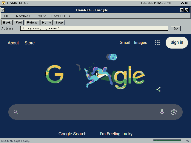 HamNet+ on HamsterOS displaying the modern Google homepage