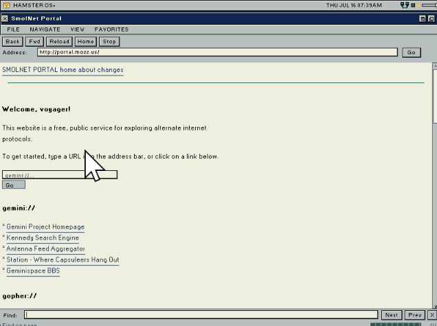 HamsterNet browsing the SMOLNET Portal