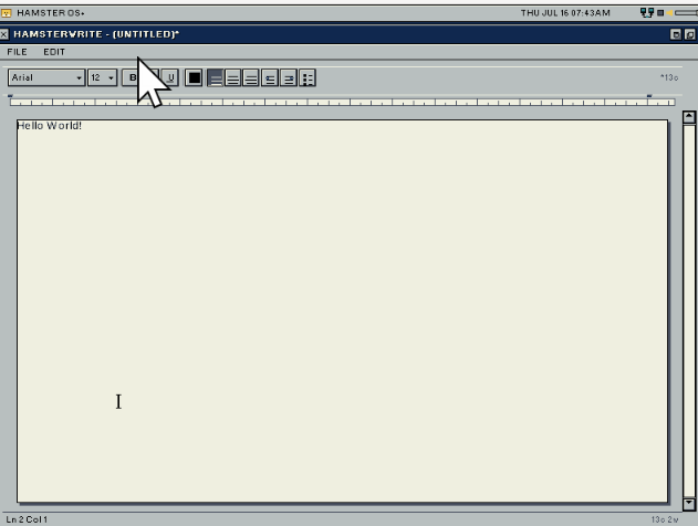 HamsterWrite word processor running in HamsterOS